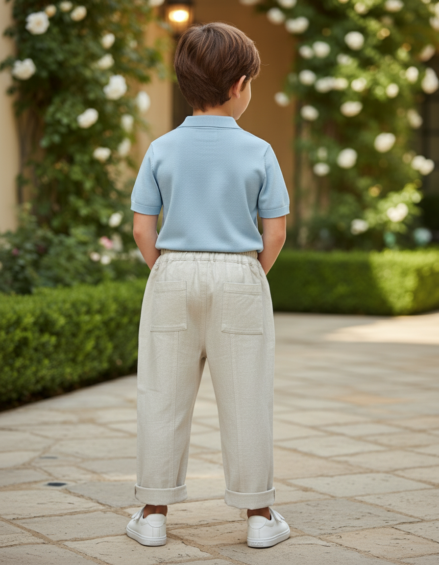 Pantalon En Lin Beige Ample Enfant Décontracté Original - vue 2