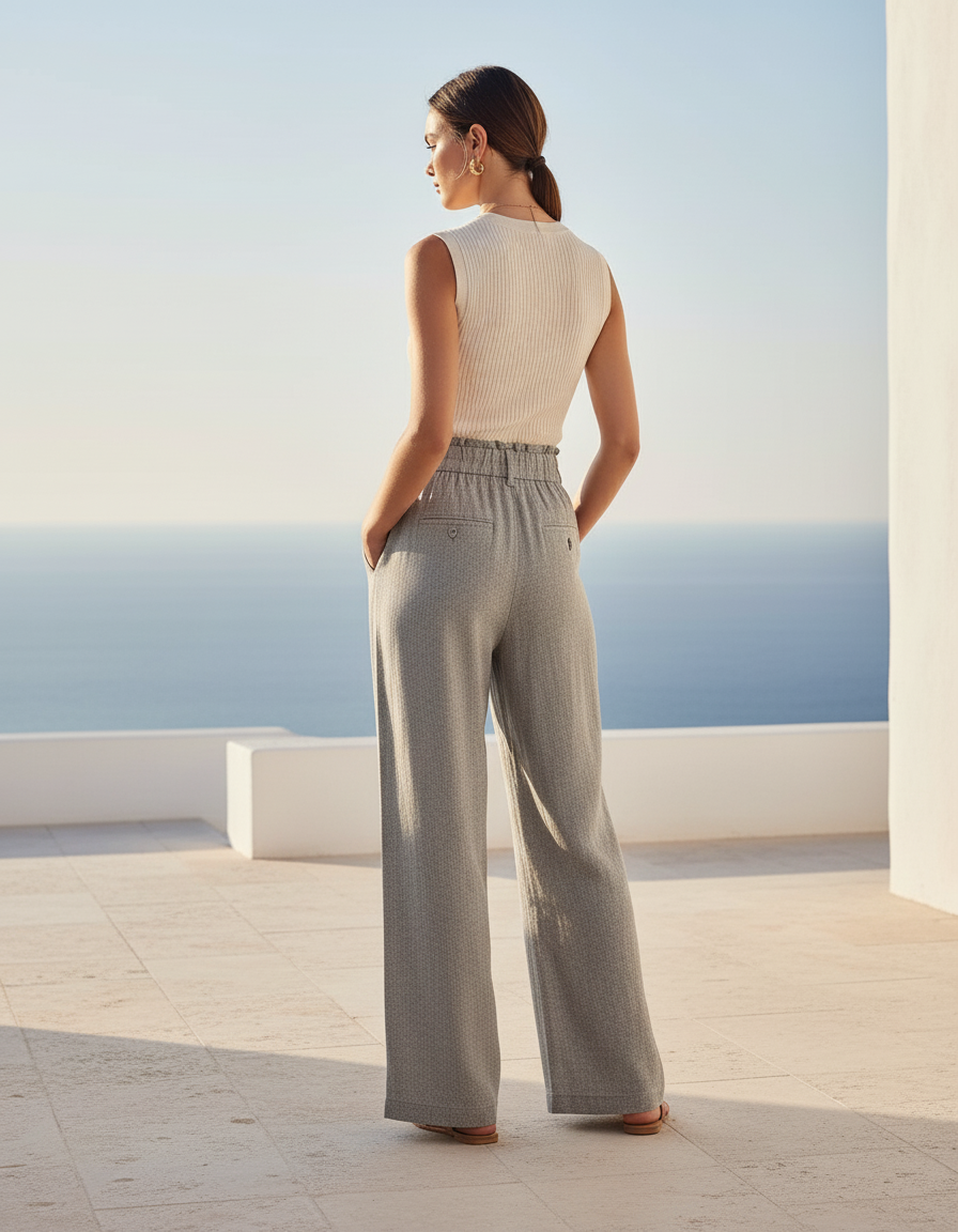 Pantalon En Lin Taille Haute - Gris - vue 2