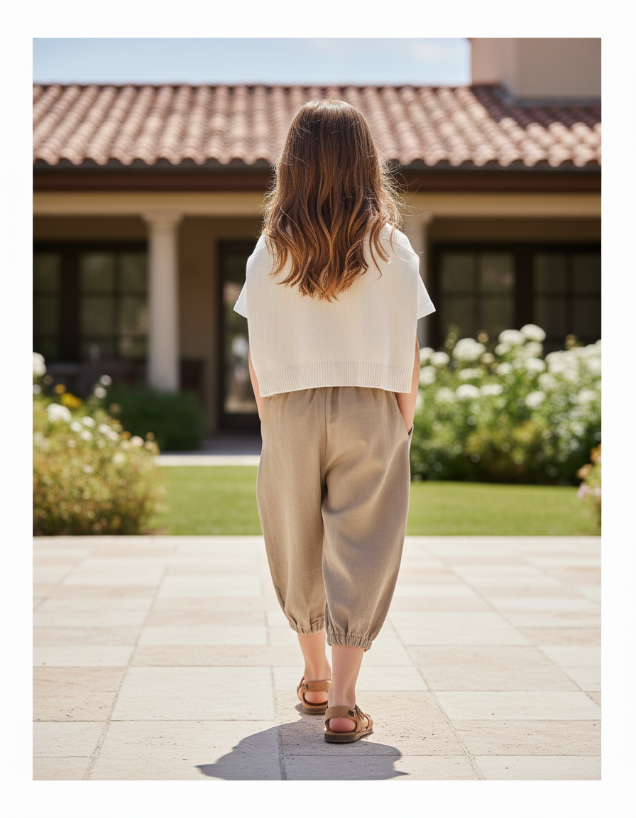 Pantalon En Lin Ample Beige Enfant Décontracté Fluide - vue 2