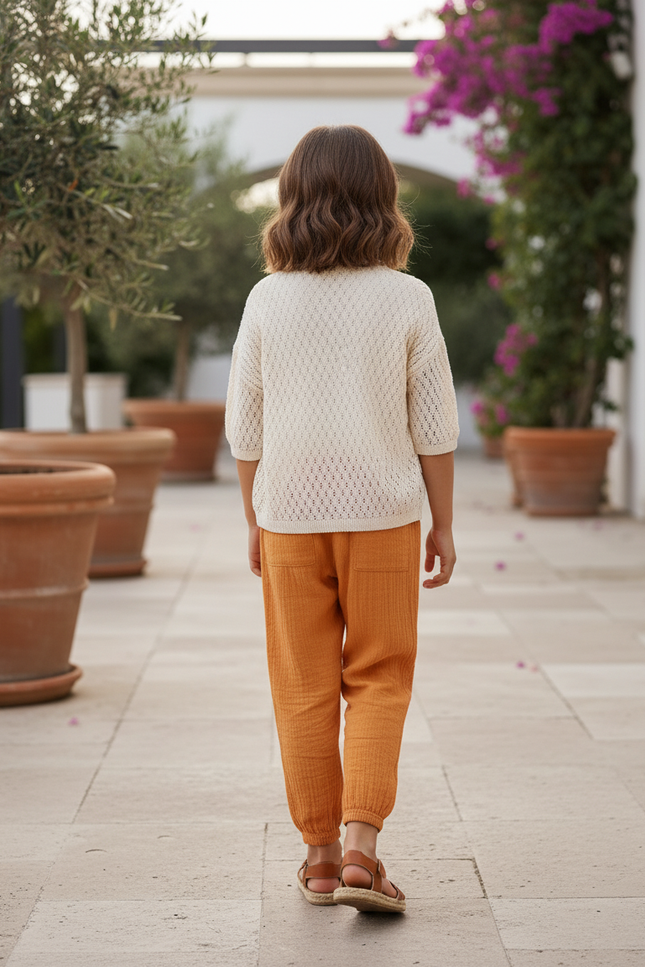 Pantalon En Lin Enfant Harem Ample Décontracté Orange - vue 2
