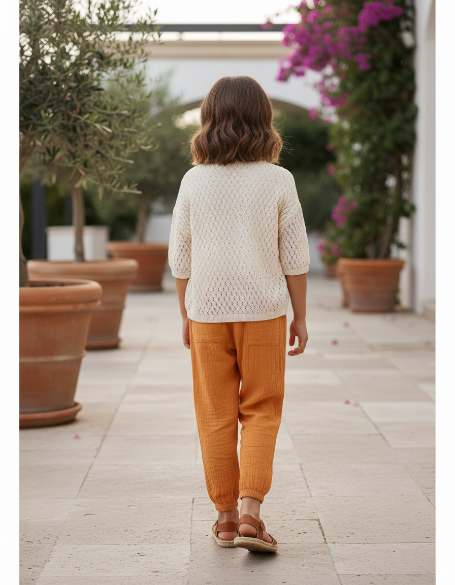 Pantalon En Lin Enfant Harem Ample Décontracté Orange - vue 2