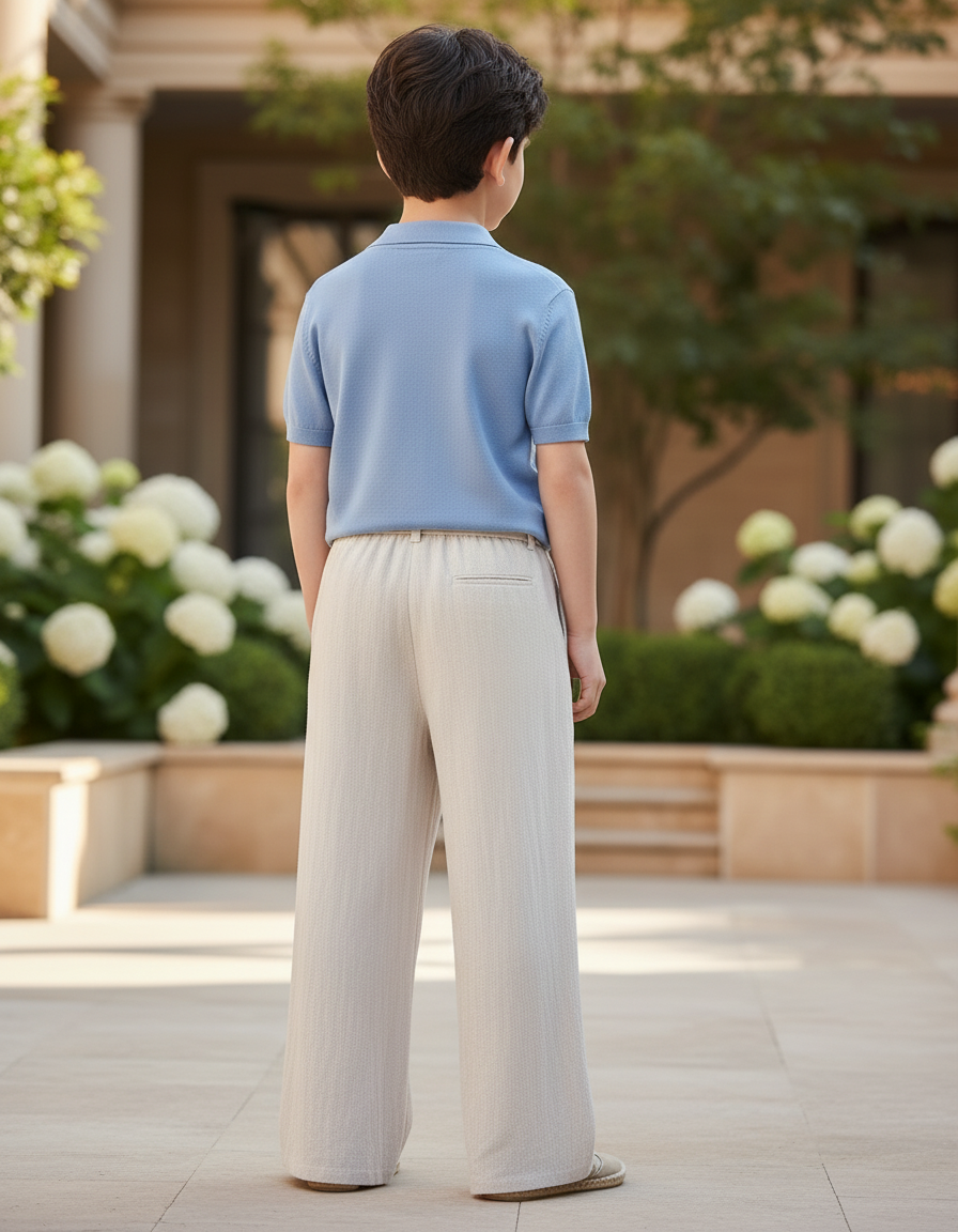 Pantalon En Lin Écru Ample Ceinturé Décontracté Enfant - Beige - vue 2