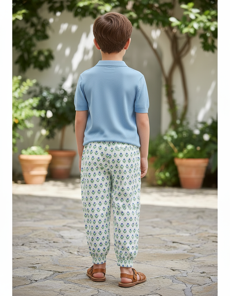 Pantalon En Lin Imprimé Floral Ample Élastique Enfant - vue 2
