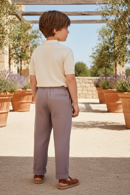 Pantalon En Lin Gris Ample Droit Enfant Décontracté - Violet - vue 2