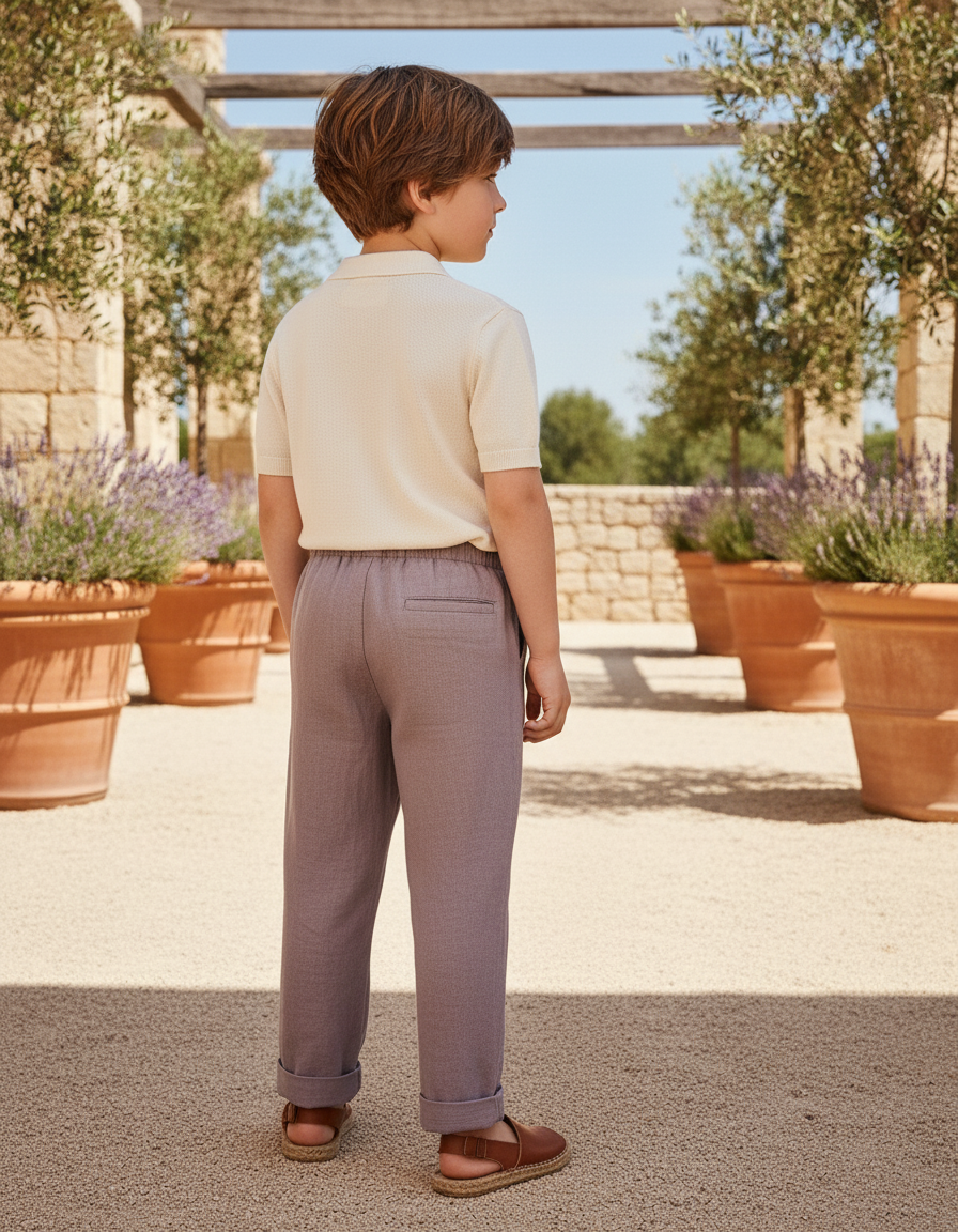 Pantalon En Lin Gris Ample Droit Enfant Décontracté - Violet - vue 2