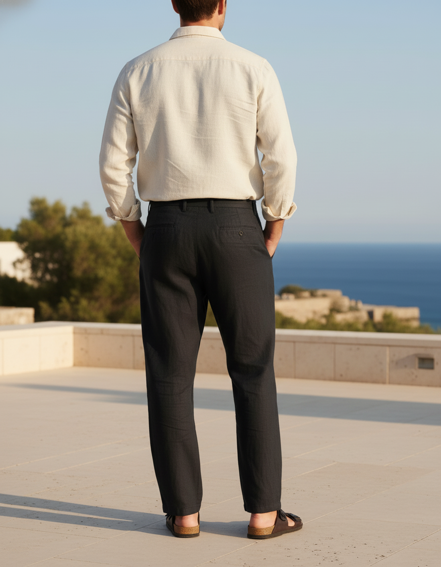 Ensemble Pantalon Chemise Lin Homme - Noir - vue 2