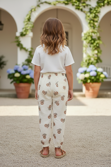 Pantalon En Lin Imprimé Oursons Élastiqué Enfant - vue 2