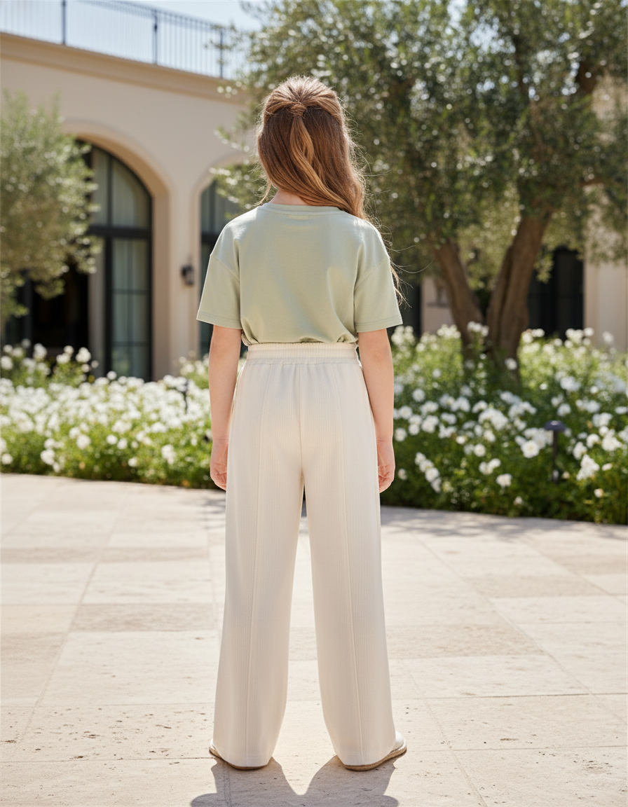 Pantalon En Lin Écru Large Décontracté Fille - Beige - vue 2