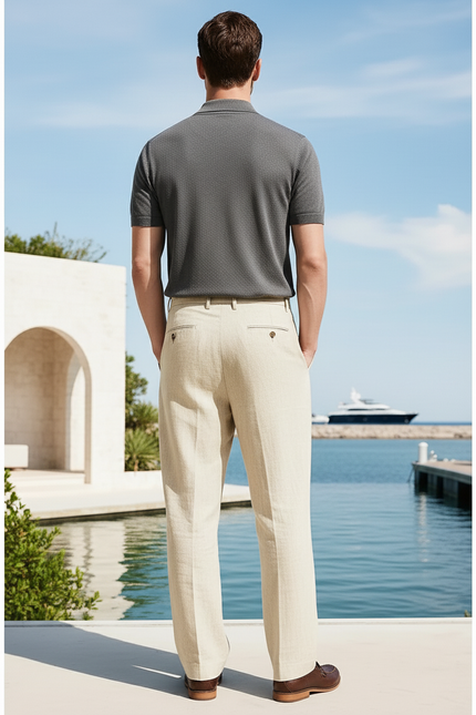 Pantalon En Lin Homme Écru Pince - Beige - vue 2