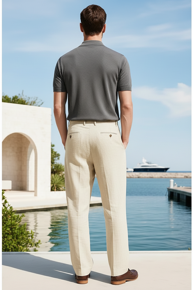 Pantalon En Lin Homme Écru Pince - Beige - vue 2