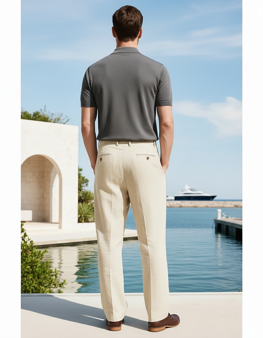Pantalon En Lin Homme Écru Pince - Beige - vue 2