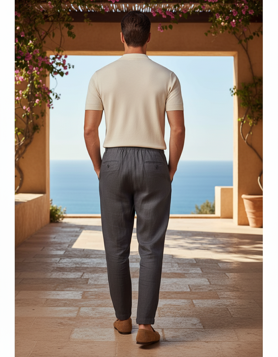 Pantalon En Lin Gris Anthracite Ample Décontracté Homme - vue 2