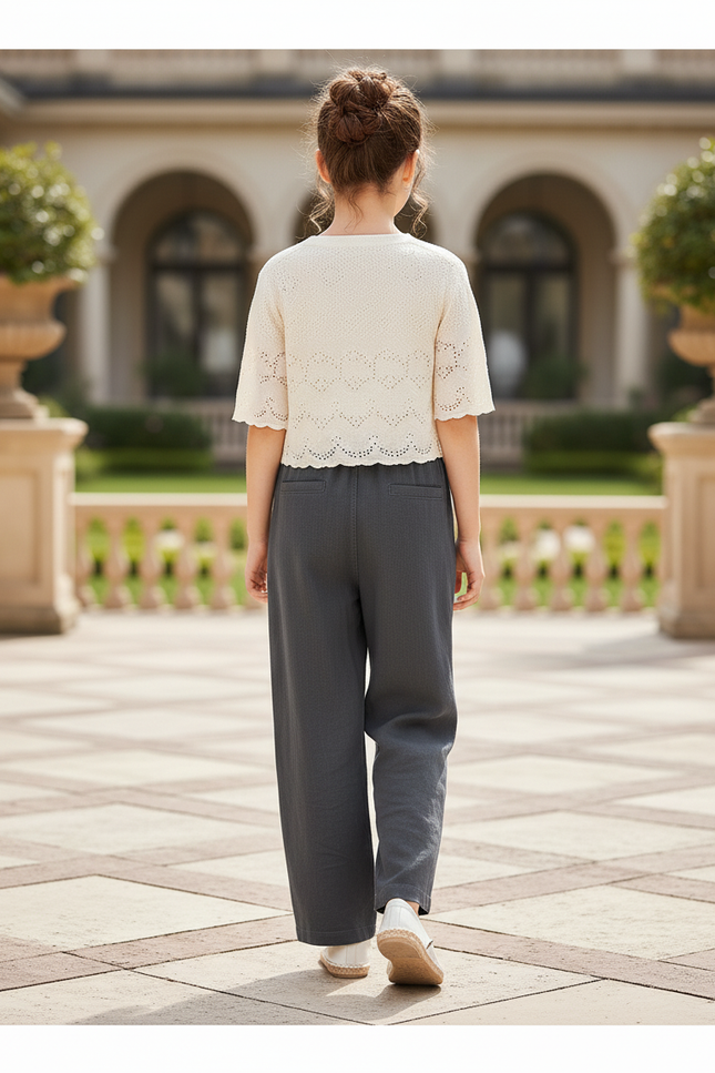 Pantalon En Lin Gris Ample Décontracté Enfant Fille - vue 2