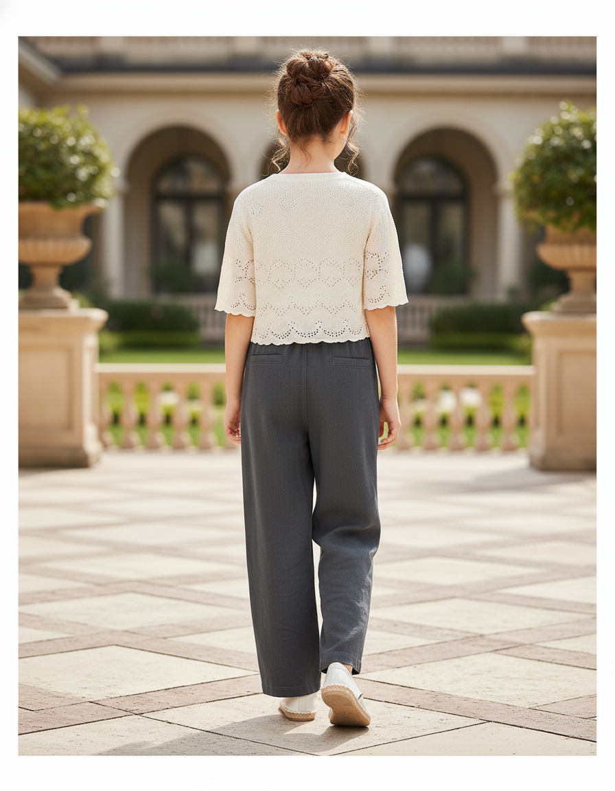 Pantalon En Lin Gris Ample Décontracté Enfant Fille - vue 2