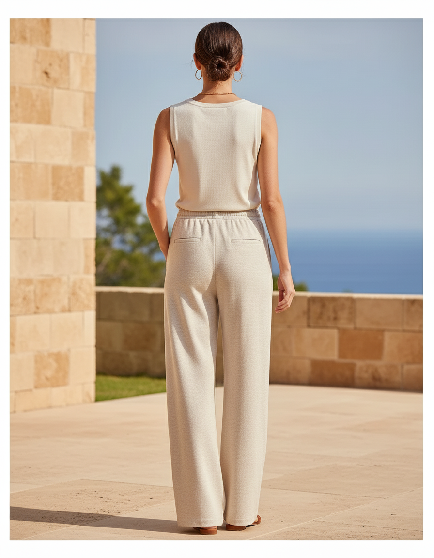 Pantalon En Lin Ample Cordon Beige Décontracté - vue 2