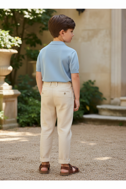 Pantalon En Lin Beige Plissé Garçon Décontracté - vue 2