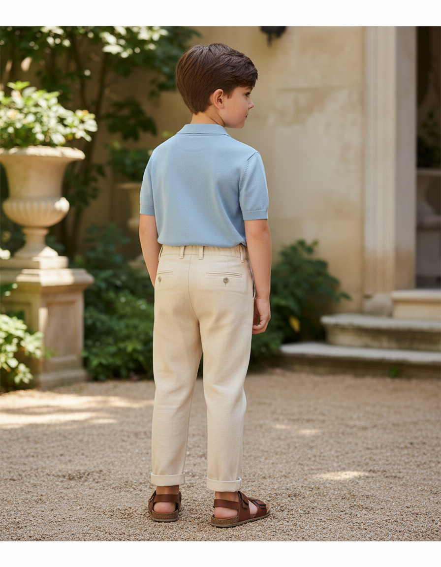 Pantalon En Lin Beige Plissé Garçon Décontracté - vue 2