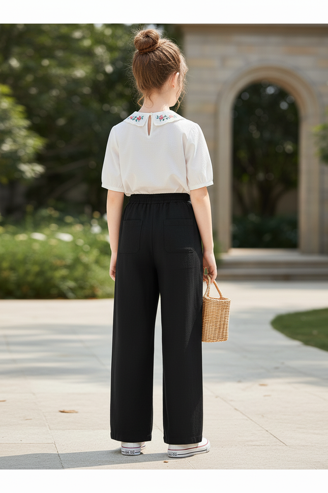 Pantalon En Lin Noir Ample Droit Confortable - vue 2