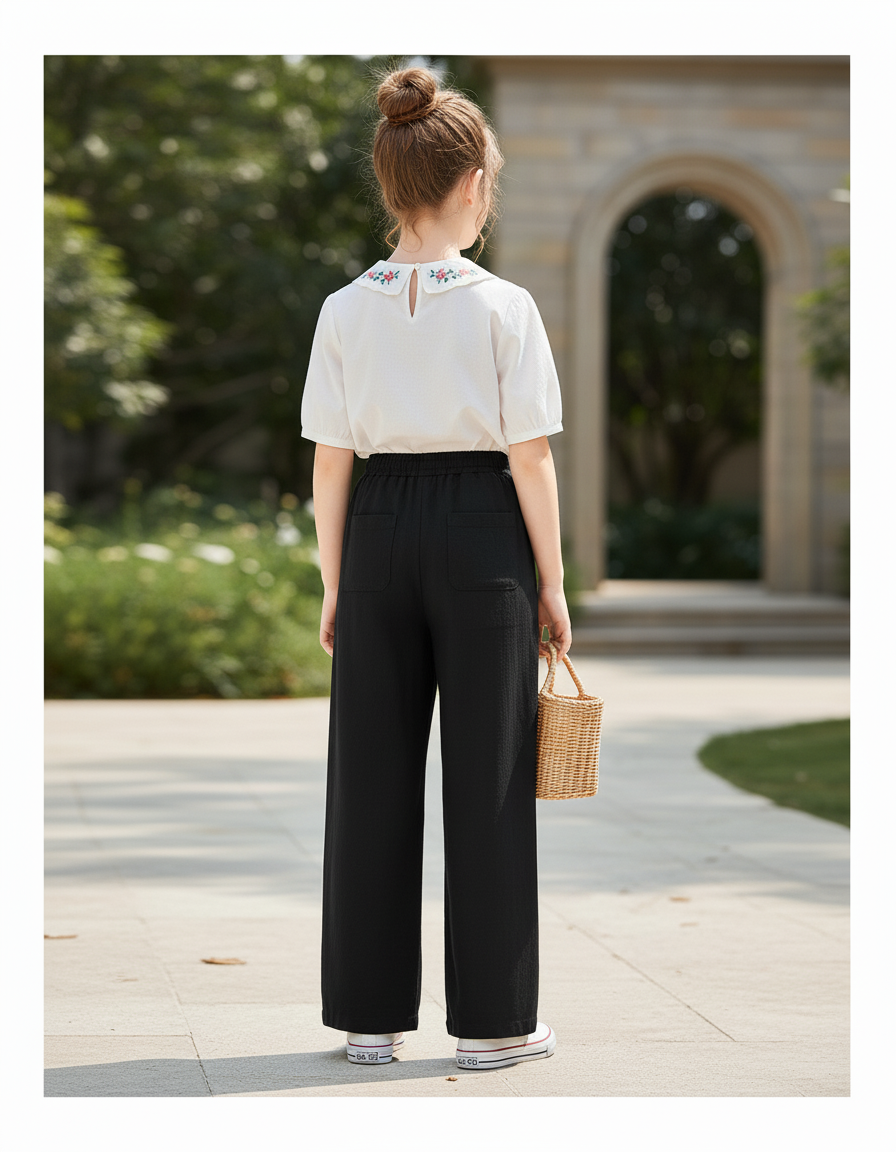 Pantalon En Lin Noir Ample Droit Confortable - vue 2