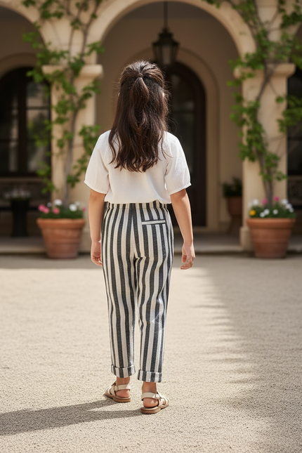 Pantalon En Lin Rayé - Multicolore - vue 2