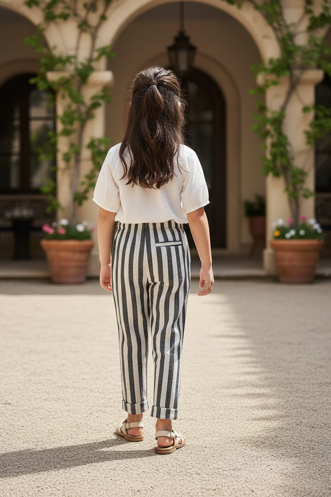 Pantalon En Lin Rayé - Multicolore - vue 2