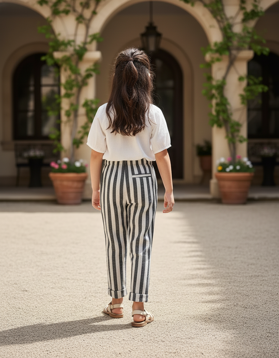 Pantalon En Lin Rayé - Multicolore - vue 2