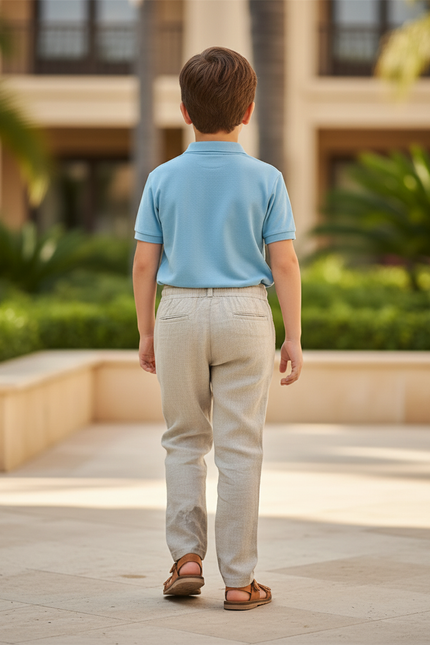 Pantalon En Lin Beige Cordon Décontracté Garçon Léger - vue 2
