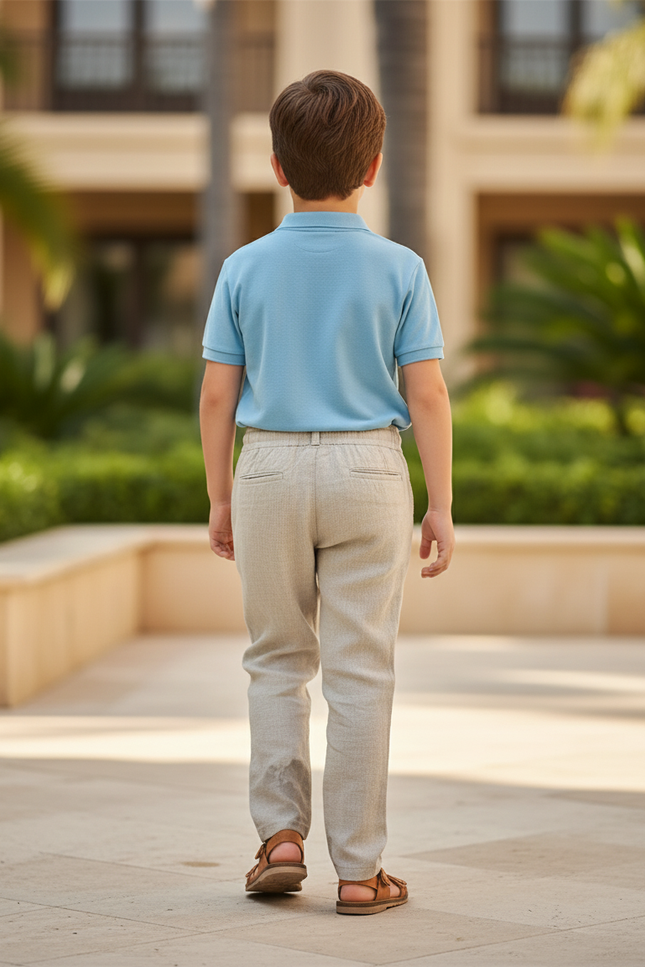 Pantalon En Lin Beige Cordon Décontracté Garçon Léger - vue 2
