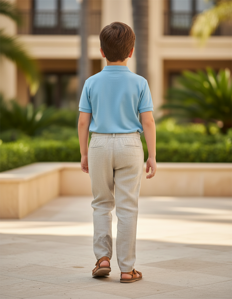 Pantalon En Lin Beige Cordon Décontracté Garçon Léger - vue 2