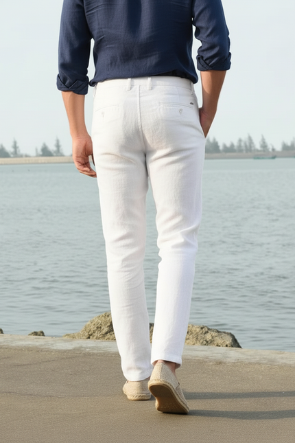 Pantalon En Lin Blanc Décontracté Homme Léger - vue 2