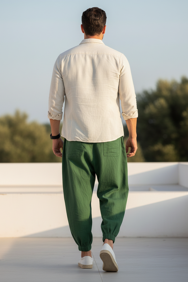 Pantalon En Lin Homme Vert - vue 2