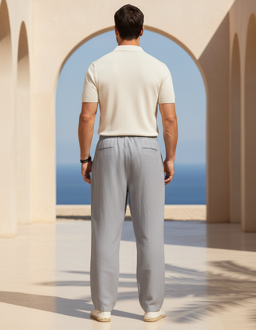 Pantalon En Lin Gris - vue 2