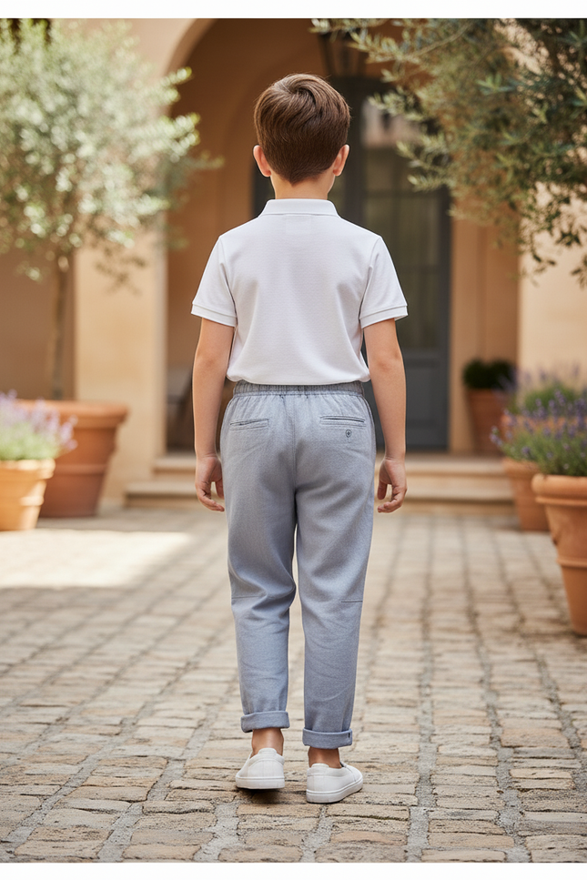 Pantalon En Lin Gris Enfant Décontracté Léger - vue 2