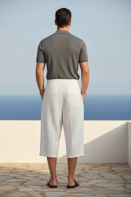 Pantalon En Lin Blanc Japonais Ample Court Décontracté Homme - vue 2