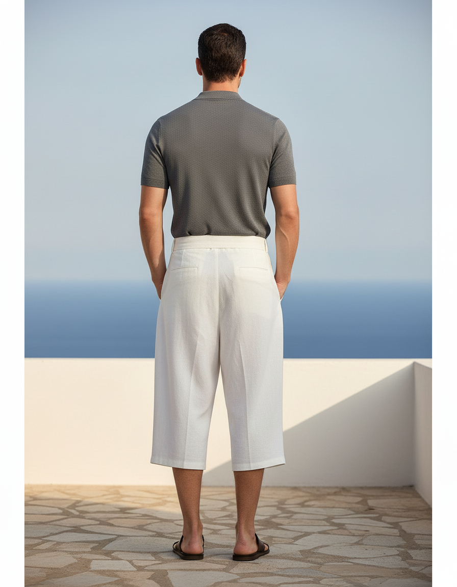 Pantalon En Lin Blanc Japonais Ample Court Décontracté Homme - vue 2