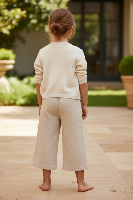 Pantalon En Lin Beige Ample Fille Ceinturé Confortable - vue 2