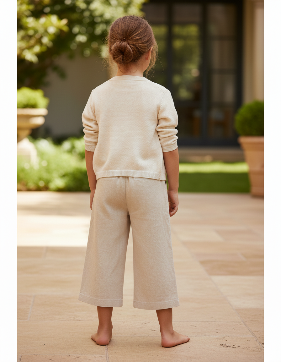 Pantalon En Lin Beige Ample Fille Ceinturé Confortable - vue 2