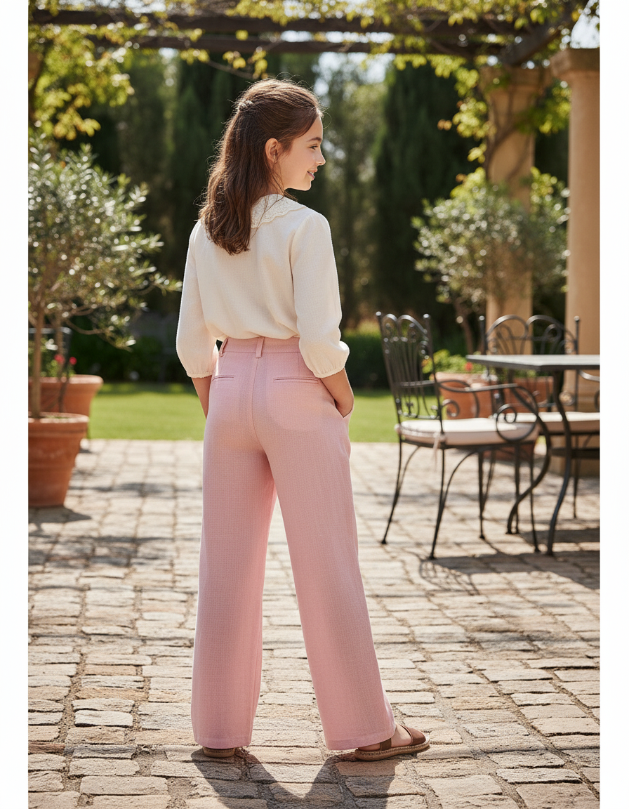 Pantalon En Lin Rose Ample Décontracté Enfant Fluide - vue 2