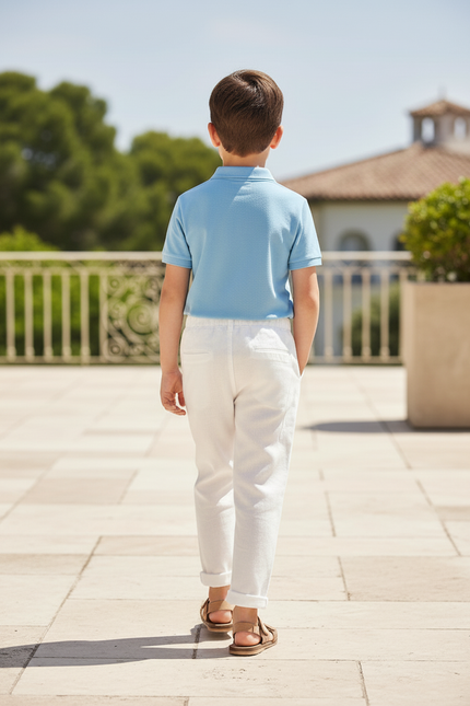 Pantalon En Lin Blanc Cassé Garçon Décontracté Simple - vue 2