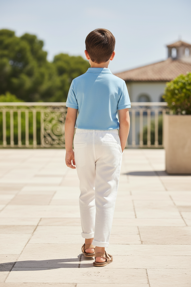 Pantalon En Lin Blanc Cassé Garçon Décontracté Simple - vue 2