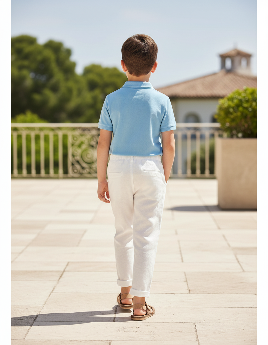 Pantalon En Lin Blanc Cassé Garçon Décontracté Simple - vue 2