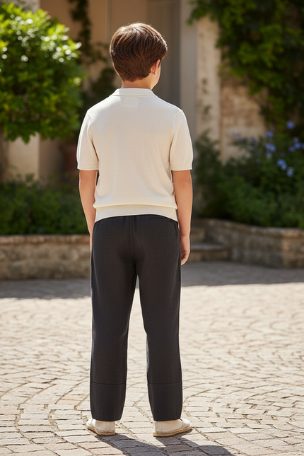 Pantalon En Lin Gris Anthracite Ample Décontracté Garçon - vue 2