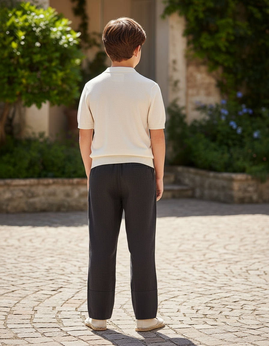Pantalon En Lin Gris Anthracite Ample Décontracté Garçon - vue 2