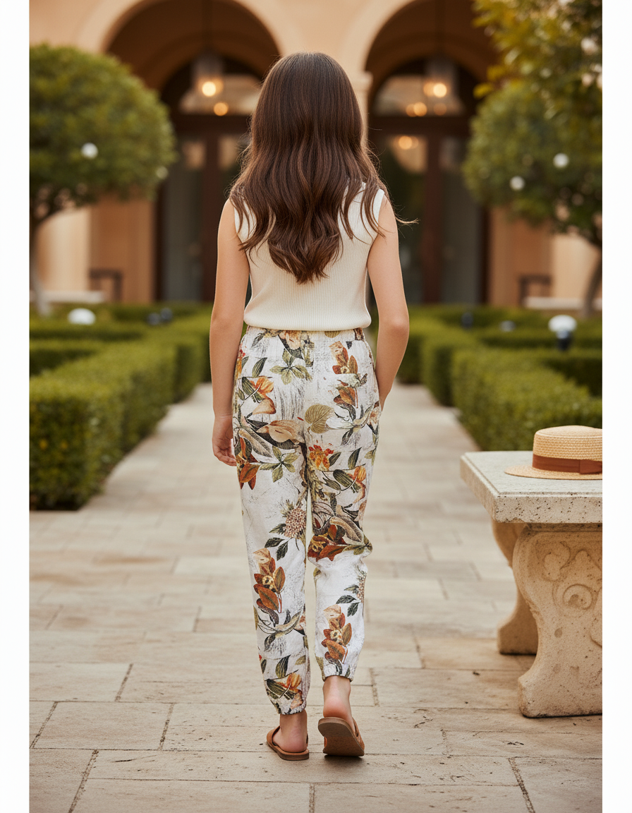 Pantalon En Lin Fleuri Ample Décontracté Estival - Imprimé - vue 2