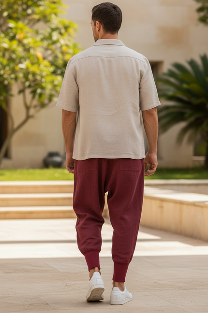 Pantalon Lin Rouge Homme - Bordeaux - vue 2