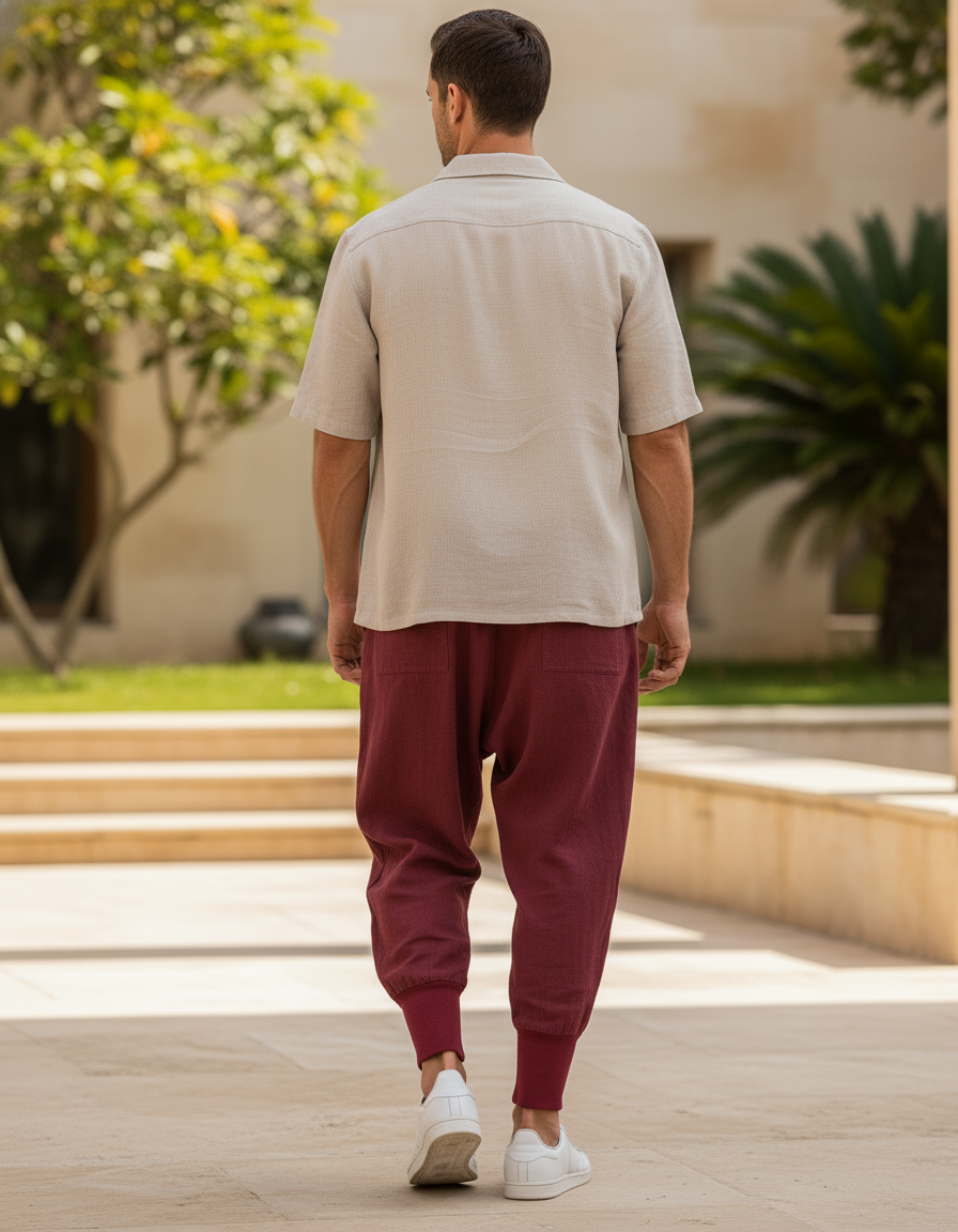 Pantalon Lin Rouge Homme - Bordeaux - vue 2