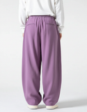 Pantalon En Lin Violet Ample Plissé Cordon Unisexe