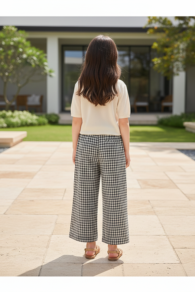 Pantalon En Lin Carreaux Vichy Ample Décontracté Enfant - Imprimé - vue 2