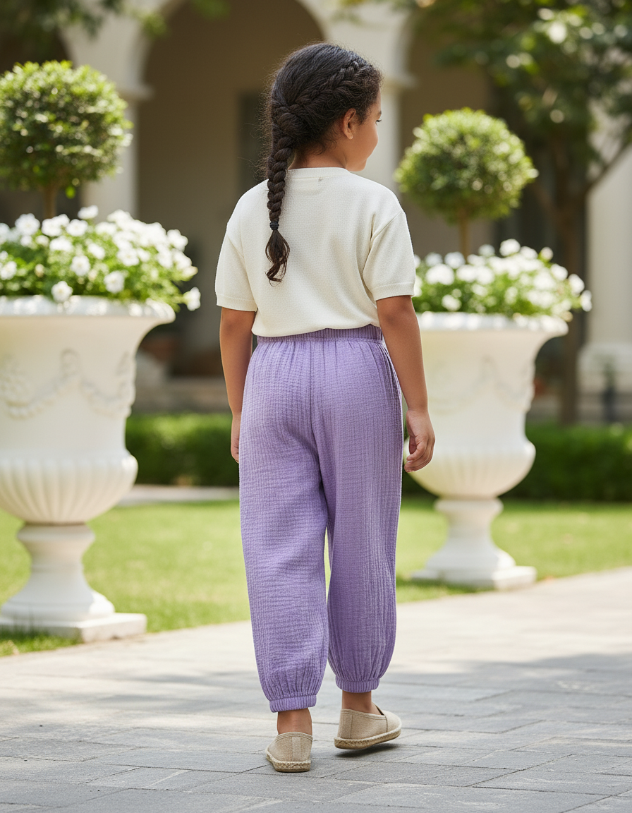 Pantalon En Lin Violet Ample Gaze Enfant Confortable - vue 2