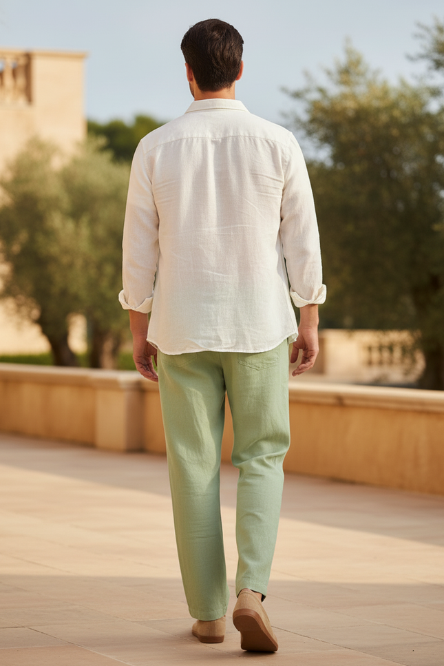 Pantalon Lin Vert Clair - vue 2